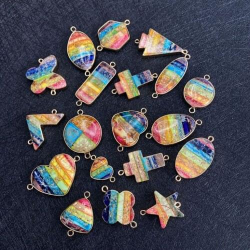 Fashion Charms Chakra Stone Semi-precious Stone Pendant Charms Flower Shape Round Oval Butterfly Shape Irregular Shape Handmade