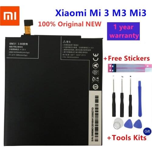 Xiao mi Original Replacement Battery For Xiaomi Mi 3 M3 Mi3 BM31 Genuine Phone Battery 3050mAh+Gift Tools +Stickers