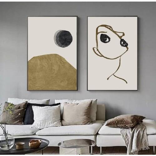 Nordic Black and Yellow Posters Abstract Figure Face Art Wall Art Canvas Paintings Wall Art Prints Living Room Home Decor