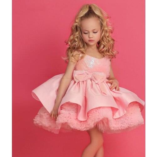 Flower Girls Dresses Knee-Length Scoop Bows Birthday Party Girls Pageant Gowns First Christening Communion Gowns