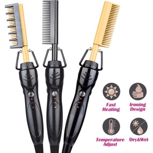 Professional Magic Brush Salon Portable Fast PTC Heated Electric LED Hair Straightener Comb