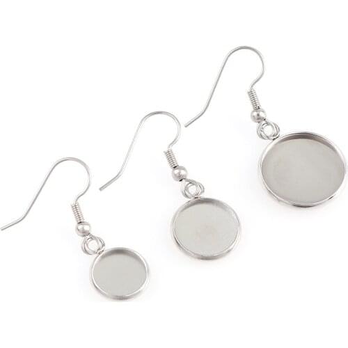 10 Pieces 10/12/16mm Stainless Steel French Hook Earrings Blank Earrings Convex Round Relief Set Blank Base DIY Jewelry Findings
