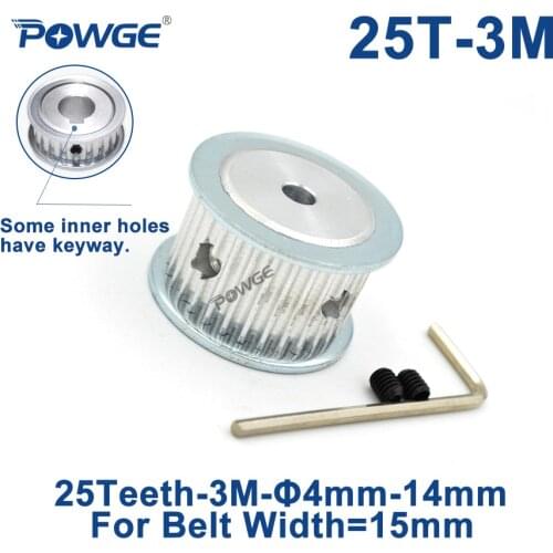 POWGE HTD 3M Timing Pulley 25 Teeth Bore 4/5/6/6.35/8/10/12/14/15mm for Width 15mm 3M Synchronous Belts HTD3M pulley 25T 25Teeth