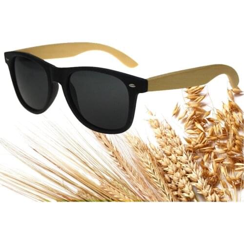 Dropshipping Eco Friendly Recycled Degradable Black Frame Square Wheat Straw Fiber Sunglasses with Bamboo Wood Temple