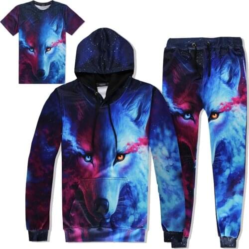 2021 Mens Womens Sports Jogging 3D Fox Wolf Head Printed T-shirts Tee Hip-hop GYM Hooded Sweatshirts Sweatpants Tracksuit Sets