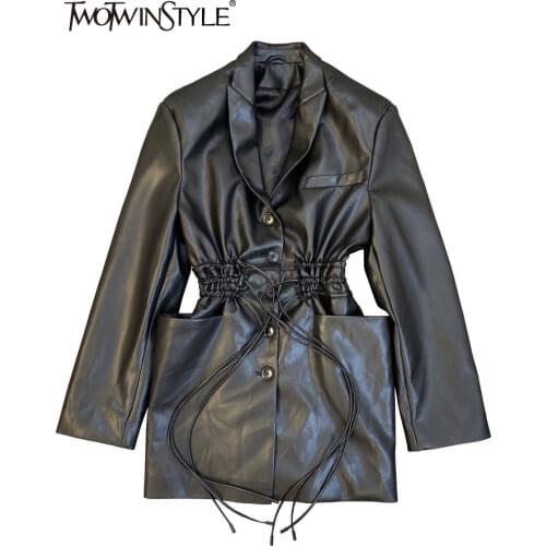 Женские кожаные куртки TWOTWINSTYLE China At AliExpress