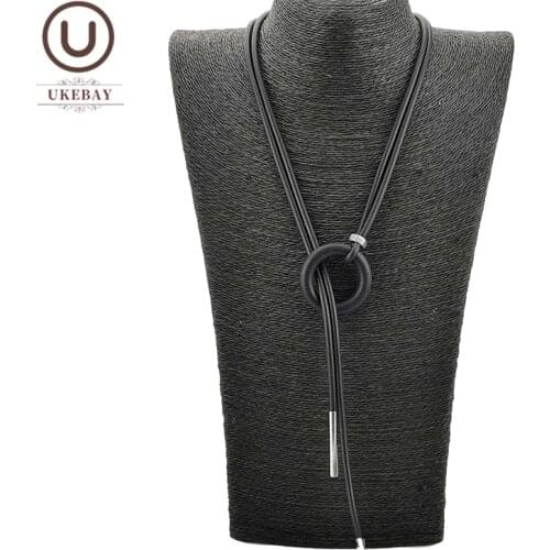 UKEBAY New Simple Pendant Necklace Women Long Necklaces Adjustable Chains Rubber Jewelry Black Rope Boho Jewelry Match Clothes