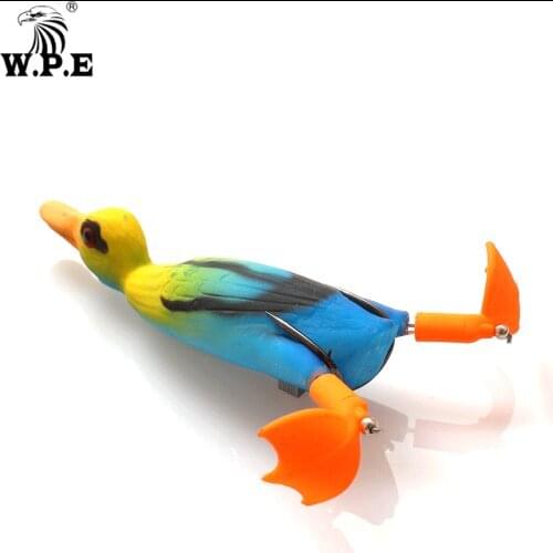 W.P.E Brand 1pcs Soft Lure Fishing Duck 18.5g TopWater Simulation Floating Artificial Bait Plopping and Splashing Feet Frog Lure