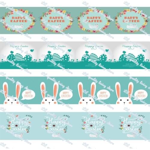 WL Easter Bunny and Egg Printed Grosgrain Ribbon Hair Bow Diy Christmas Party Decoration Craft Supplies Packaging 50 Yards