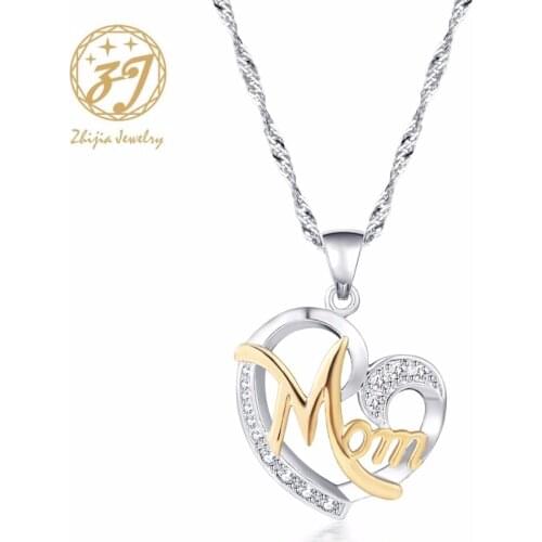 Zhijia Jewelry New High Quality Fashion Gold Silver Mom Classic Heart Ma'am White shiny crystal Zircon Necklace For Women