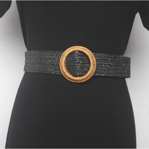 Womens runway fashion round buckle knitted Cummerbunds female Dress Corsets Waistband Belts decoration wide belt R1531