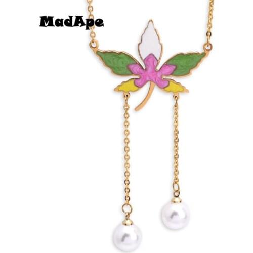 MadApe Women Sweater Chain Stainless Steel Choker Necklace 2019 Fashion Maple Leaf Pendants Necklace For Girl Jewelry Gifts