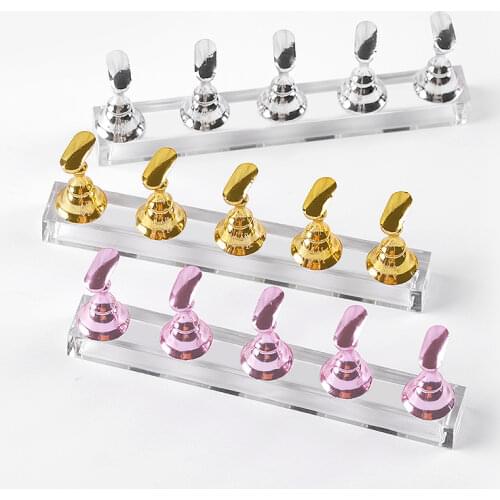 1Set Magnetic False Nail Tips Practice Trainning Display Stand Holder Base Alloy Crystal Nail Art Polish Display Manicure Tools