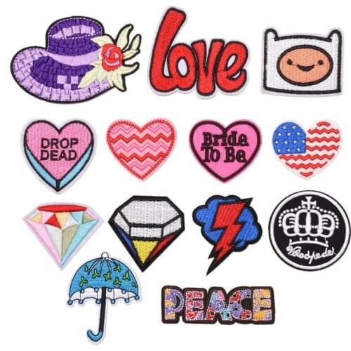 50pcs/lot Hat Umbrella Diamond Embroidery Patches Letters Clothing Decoration Accessories Diy Iron Heat Transfer Applique