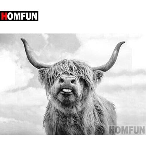 HOMFUN Full Square/Round Drill 5D DIY Diamond Painting "Highland cattle" 3D Diamond Embroidery Cross Stitch Home Decor A19657