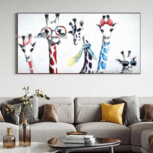 Large lovely 100% Handmade Modern painting Colorful deer Wall Art Picture Home Decor Abstract Cartoon Canvas Oil Painting