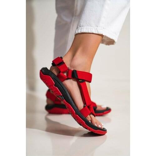 2021 Summer Womens Red Step Ladies Velcro Trekking Sandals, Outdoor Casual Beach Pool Garden Shoes, New Fashion Sandals