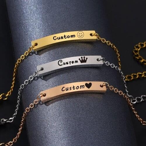 Stainless Steel Custom Name Bracelets for Kids Personalized Customized Engraving Crown Letter Adjustable Bangle Children Jewelry