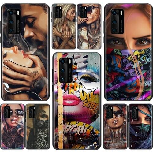 Sexy Sleeve Tattoo Girl For Huawei P Smart Z S Pro Plus 2018 2019 2020 2021 Mate 10 20 30 40 RS PRO Plus lite Phone Case