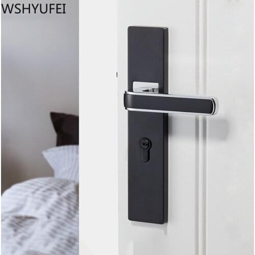 WSHYUFEI Black Minimalist style indoor door locks with key High quality Bedroom Zinc alloy Door Lock Silent Hardware Accessories