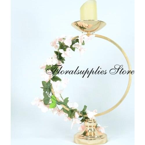10pcs floral Hoop Wedding decoration table centerpiece flower ring metal gold candle holder candlesticks