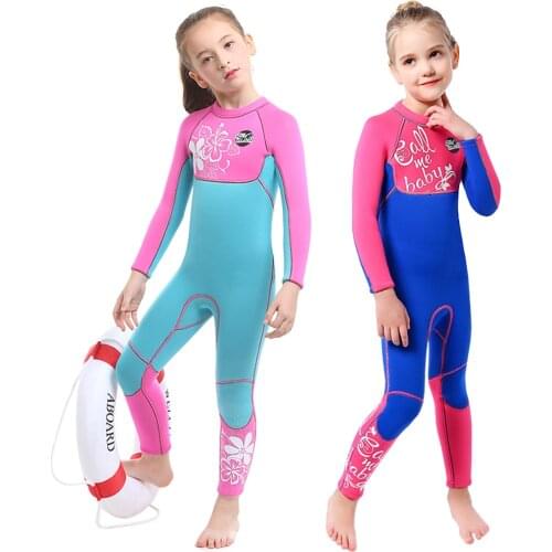 Childrens Girls 3mm Wetsuit Neoprene Scuba Surf Dive Skin Dive Swimming Suit One-piece Warm Swimsuit kids