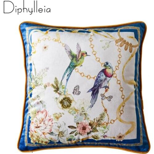 Diphylleia European Luxury Cushion Cover 30*50 45*45 Hummingbird Print Soft Plush Fabric Pillowcase For Sofa Home Decoration