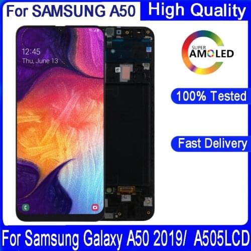 Original 6.4" AMOLED For Samsung galaxy A50 2019 A505F A505FD A505A With Frame Display Touch Screen Digitizer Assembly Replace