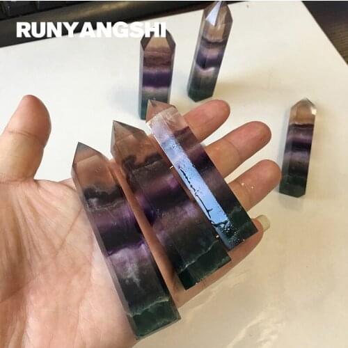 Purple Green Fluorite Single Tip Crystal Pillar Tanslucent Striped Stones and Minerals Wholesale Factory Stone Runyangshi ZZ24