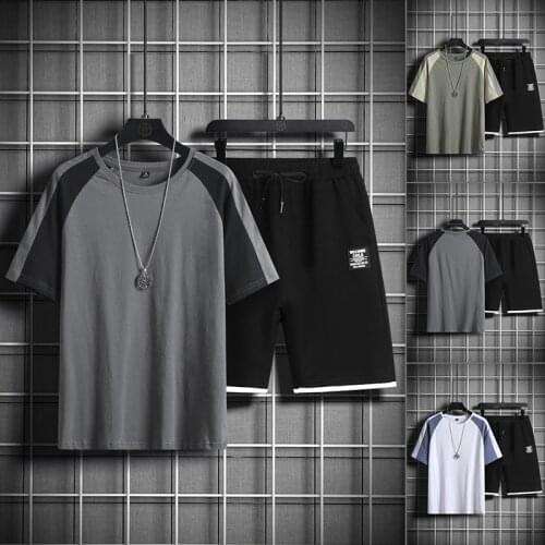 Summer Tracksuit Mens Sportswear Cotton Short Sleeve Tshirt and Shorts Set Casual Jogging Suit Men Fashion Sweatsuit 2021 New