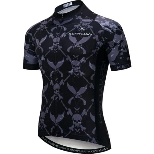 KEYIYUAN Summer 2021 Short Sleeve Black Skull Cycling Dress Men Camiseta Mtb Abbigliamento Ciclismo Camisa Bike Masculino