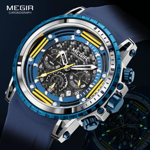 MEGIR Watches for Men Blue Silicone Strap Military Sport Watch Fashion Chronograph Quartz Wristwatch часы relogio reloj montre