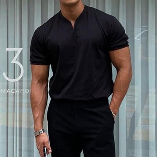 Men Tops Shorts Fashion V Neck Breathable Cotton Blend Sport Gym Tops for Daily Life Daily wear Summer Men 2021