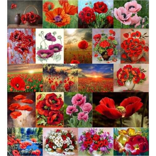 Needlework Diy Diamond Painting Poppy Flower Cross Stitch Embroidery Square Illustration Full Rhinestone Mosaic