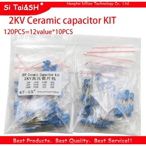 DIY KIT 120PCS=12value*10PCS 2KV Ceramic capacitor KIT 2KV 22P 47P 100P 150P 220P 330P 470P 102 222 332 472 103 EACH 10PCS