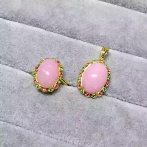 100% Natural Pink Opal jewelry set Natural Real Opal 925 sterling silver 1pc pendant,1pc ring