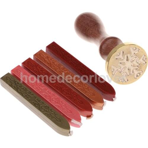Initial Sealing Wax Stamp Xmas Snowflake+Stick Wick Cord for Invitation Card