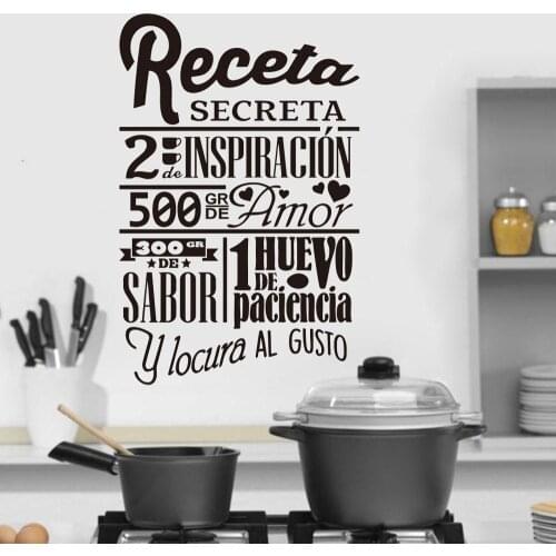 Sticker Spanish Secret Recipe Wall Decoration Kitchen Vinyl Wall Sticker Home Decor Poster Family Wall Decal Mural RU194