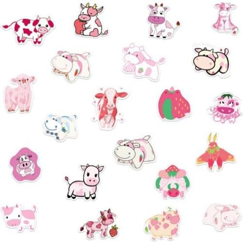 50Pcs Pink Kawaii Cartoon Strawberry Cow VSCO Stickers For Girl Kids DIY Skateboard Suitcase Laptop Bicycle Helmet Car Decals