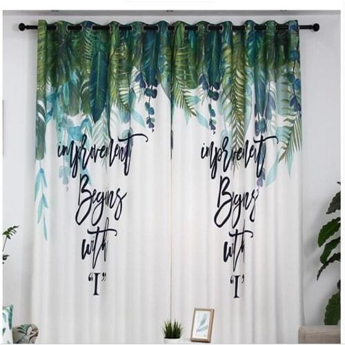 Small fresh green plant banana leaf custom curtains balcony thickened blackout curtains 3d curtains