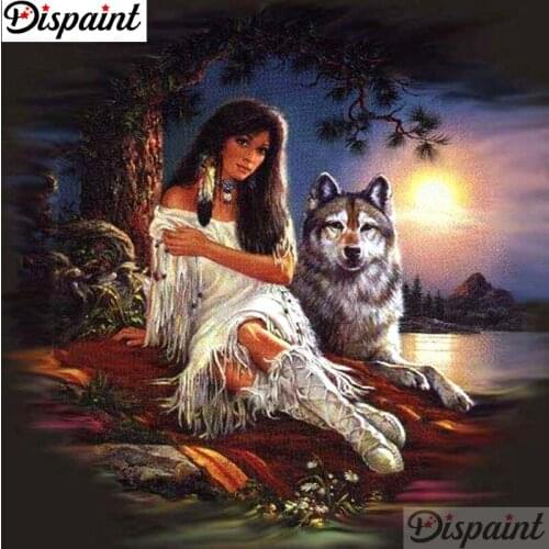 Dispaint Full Square/Round Drill 5D DIY Diamond Painting "Beautiful wolf" 3D Embroidery Cross Stitch 5D Home Decor A11588