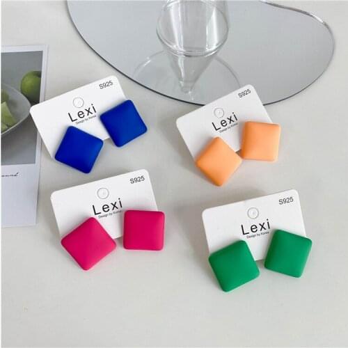 Origin Summer Korea Candy Color Square Stud Earrings for Women Simple Fashion Rainbow Geometric Statement Earring Wholesale