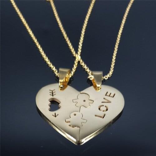 2PCS Love Stainless Steel Heart Necklace for Women Gold Color Necklaces Pendants Jewelry cadenas mujer N4120S01
