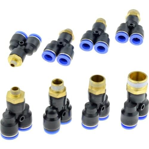 Pneumatic Fitting Y Shaped Tee 10mm 6mm 8mm 12mm OD Hose Tube M5 1/8" 1/4" 3/8" 1/2" BSP Male Thread 3 way Air Coupler Connector