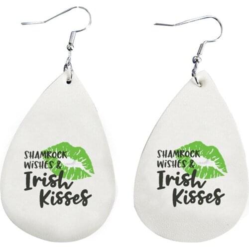 Shamrock Wishes Irish Kisses Love St Patricks Day Earrings Faux Leather