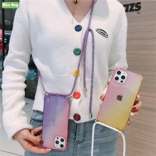 Transparent Gradient Color Lanyard Phone Cases For Xiaomi Redmi Note 9 Pro Max 8 7 6 Pro Note 8T 9S Case Lanyard Cover Shell