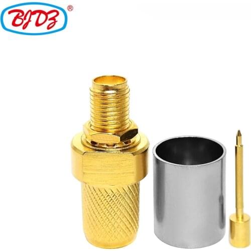 Free Shipping 10 PCS RP SMA Female Golden Plated Straight Crimp Connector for RG11/RG213/RG214/LMR400/RG8/7DFB/8DFB/H1000 Cable