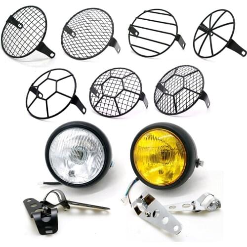 Retro Vintage Motorcycle 35w Headlight with 6.3" Head light Grille Cover Mask Bracket Old School head lamp