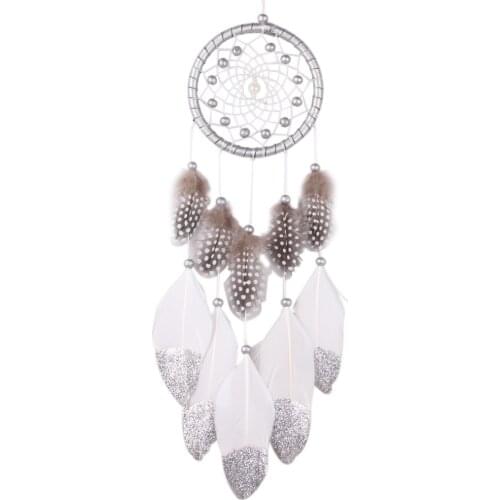 Silver Bead Dream Catcher with Feather Wall Hanging Decoration Handmade Dreamcatcher Indian Style Home Ornament