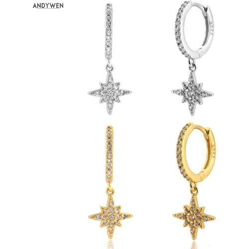 ANDYWEN 925 Sterling Silver Gold 8.5mm Snowflower Drop Earring 2020 Rock Punk Luxury Fashion Pendiente Piercing Ohrringe Jewelry